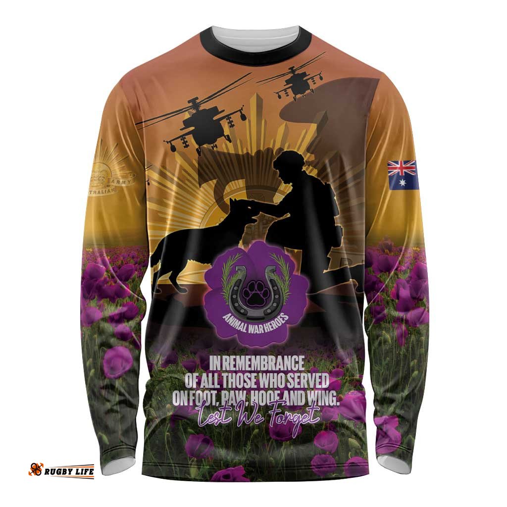 Animal War Heroes Australia ANZAC Day Long Sleeve Shirt We Will Always Remember Them LT14