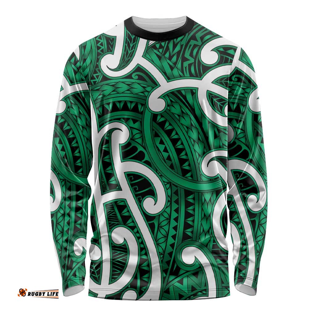 Aotearoa Maori Kowhaiwhai Long Sleeve Shirt Kakariki Puhoro and Patiki LT9