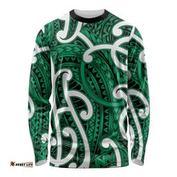 Aotearoa Maori Kowhaiwhai Long Sleeve Shirt Kakariki Puhoro and Patiki LT9