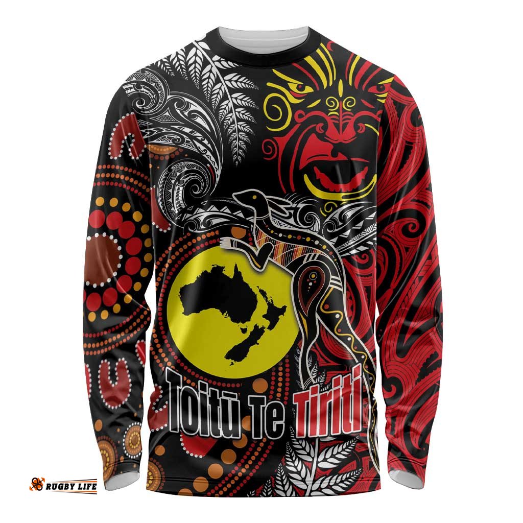 Aotearoa and Australia Toitu Te Tiriti Long Sleeve Shirt Honour the Treaty - Stand Together Stand Stronger LT03