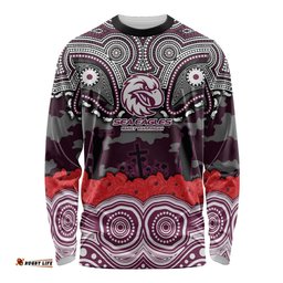 ANZAC Day Manly Warringah Sea Eagles Long Sleeve Shirt Military Memorial Aboriginal Indigenous Art TS04