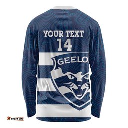 AFL Cats Football Custom Long Sleeve Shirt Geelong Proud Indigenous Art LT14