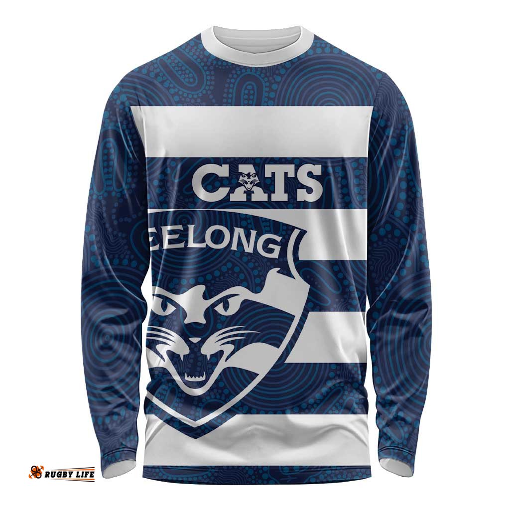AFL Cats Football Custom Long Sleeve Shirt Geelong Proud Indigenous Art LT14