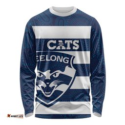 AFL Cats Football Custom Long Sleeve Shirt Geelong Proud Indigenous Art LT14