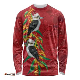 Aussie Kokaburra Golden Wattle Christmas Long Sleeve Shirt Aboriginal Dots Painting Red Motif LT9