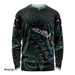 Aotearoa Personalized Lawn Bowls Maori Long Sleeve Shirt New Zealand Paua Shell Tribal Silver Fern LT7