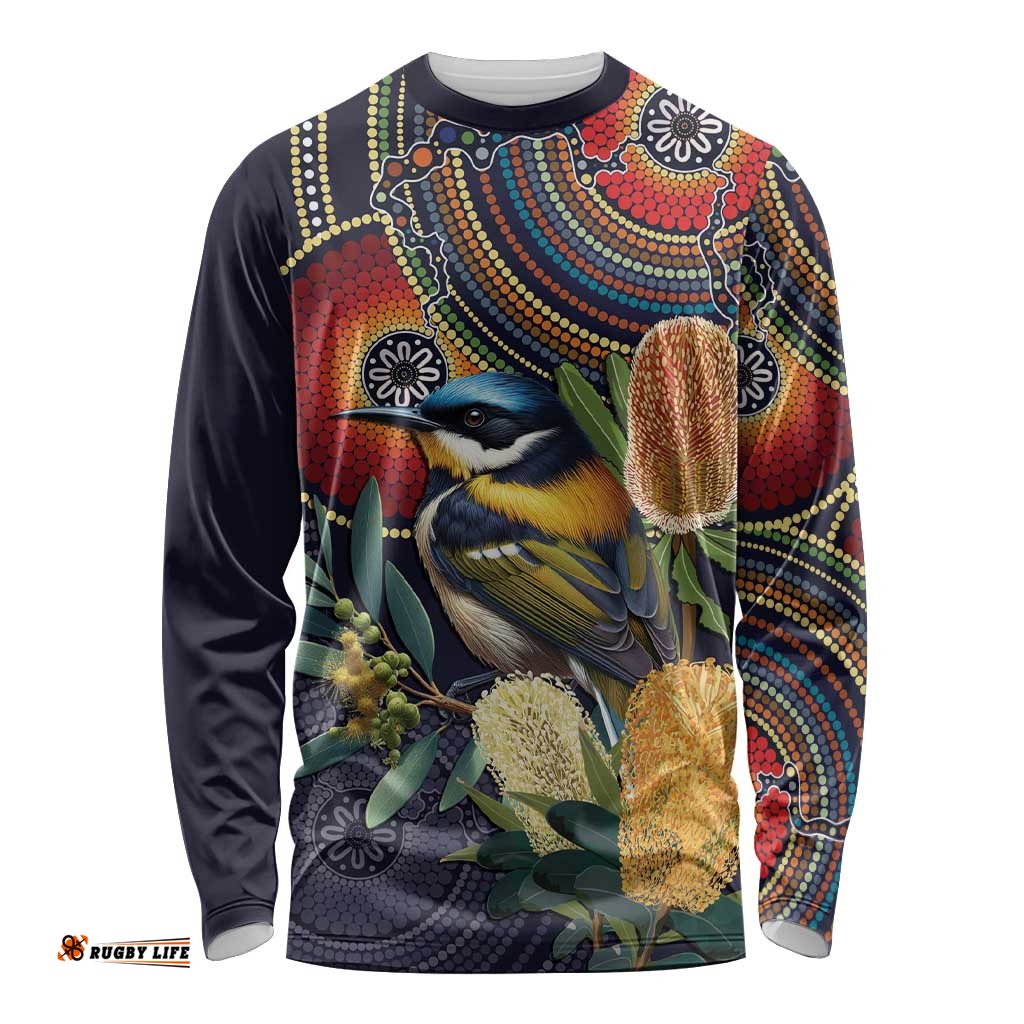 Aussie Honeyeaters Banksia Flowers Long Sleeve Shirt Aboriginal Dots Painting LT9