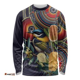 Aussie Honeyeaters Banksia Flowers Long Sleeve Shirt Aboriginal Dots Painting LT9