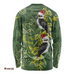 Aussie Kokaburra Golden Wattle Christmas Long Sleeve Shirt Aboriginal Dots Painting Green Motif LT9