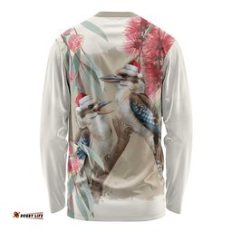 Australia Kookaburra Christmas Long Sleeve Shirt Bottlebrush Eucalyptus Blossoms Watercolor LT14