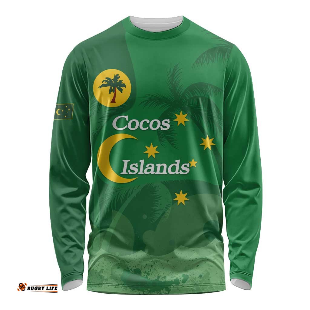 Australia Cocos Keeling Islands Long Sleeve Shirt Southern Cross Palm Tree Pattern LT14
