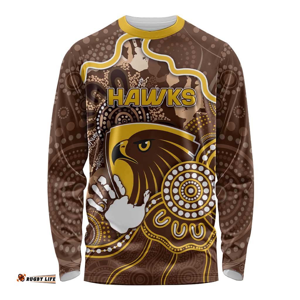 Custom Hawks Football Long Sleeve Shirt Aboriginal Dot Art Pattern DT05