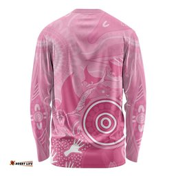 Australia Breast Cancer Awareness Long Sleeve Shirt Pink Ribbon Manta Ray Aboriginal Art LT14
