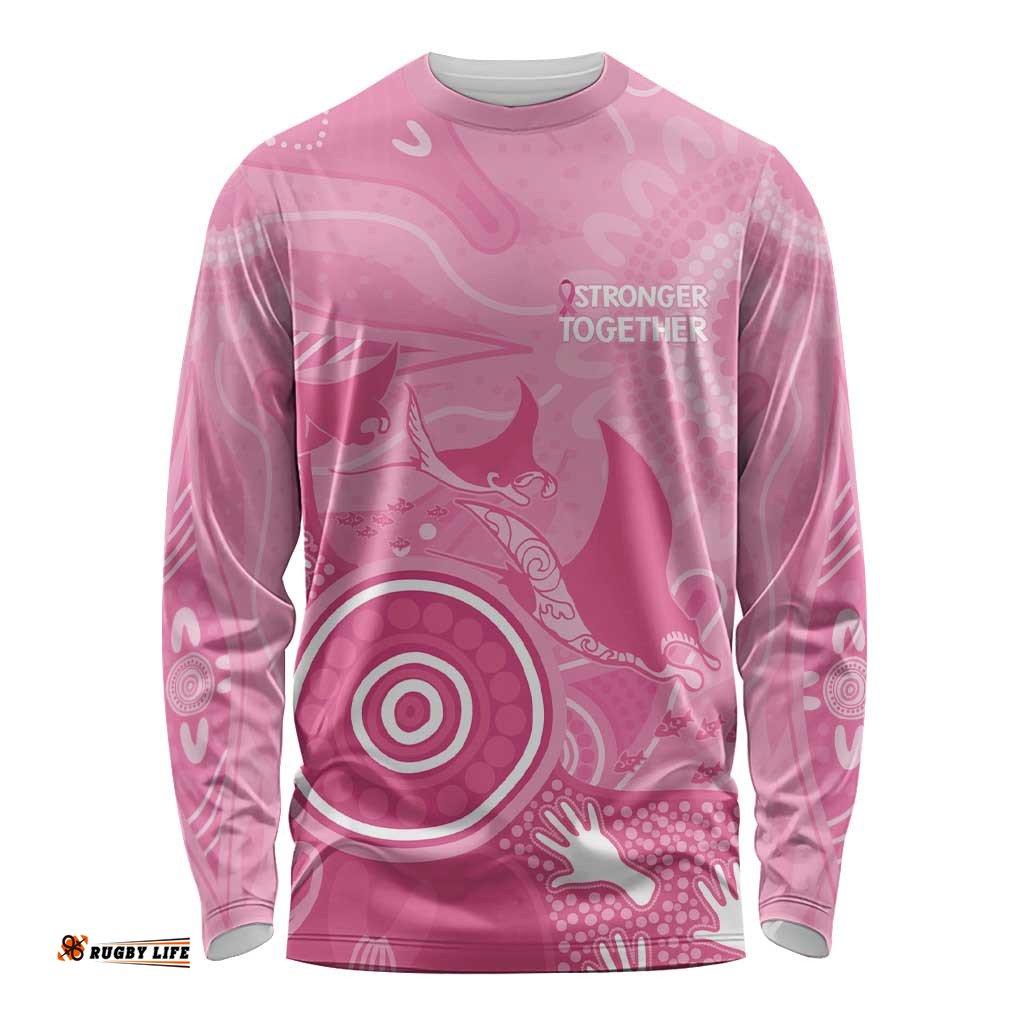 Australia Breast Cancer Awareness Long Sleeve Shirt Pink Ribbon Manta Ray Aboriginal Art LT14