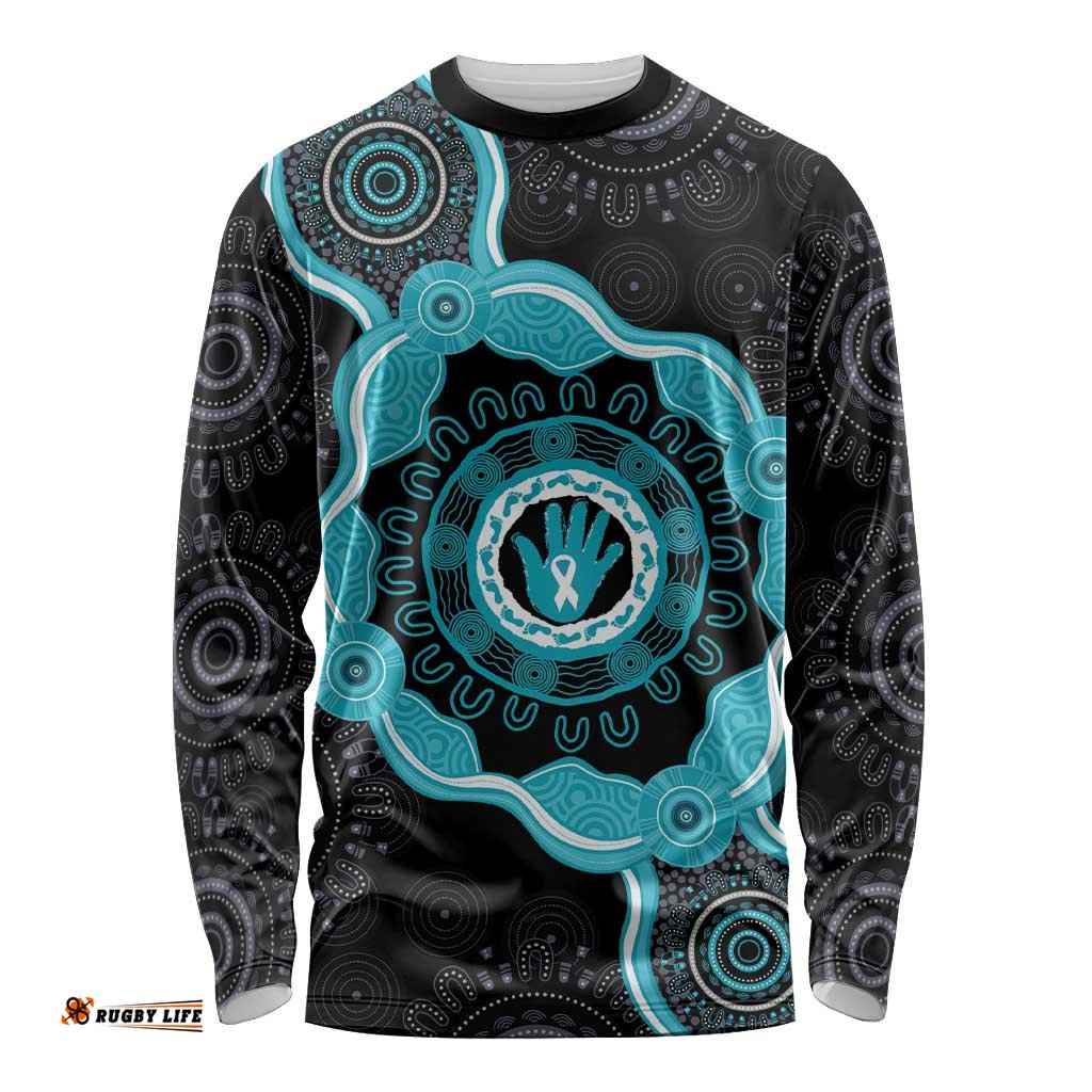 Australia Ovarian Cancer Awareness Long Sleeve Shirt Brave Strong Teal Ribbon Aboriginal Art LT14