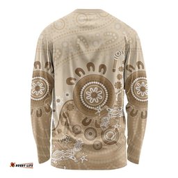 Beige Lizards Australia Long Sleeve Shirt Boomerang Indigenous Art LT14