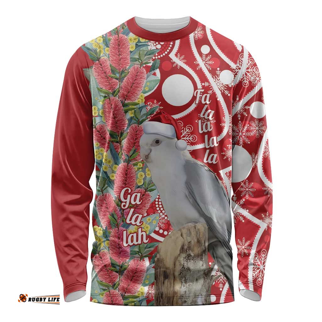 Blue Galah Mutation Christmas Australia Long Sleeve Shirt Falalalala Galalah Bottlebrush Red Aboriginal Art LT14