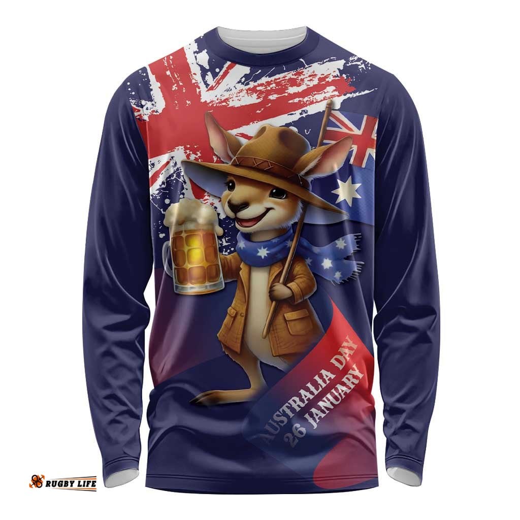 Australia Day Kangaroo Flag Long Sleeve Shirt Aussie Aussie Aussie Oi Oi Oi LT9