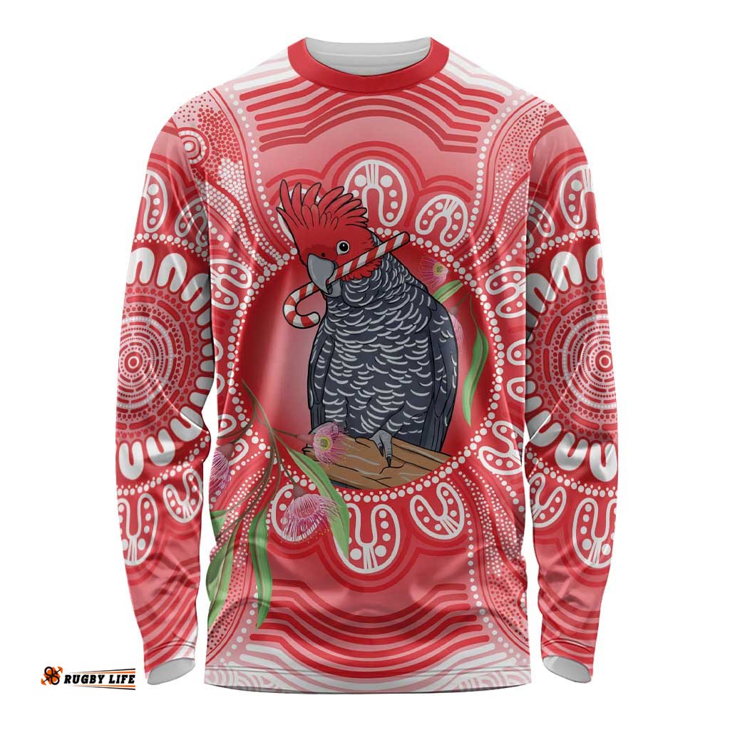Australia Gang-gang Cockatoo Christmas Long Sleeve Shirt Eucalyptus Blossoms Aboriginal Merry Xmas LT14