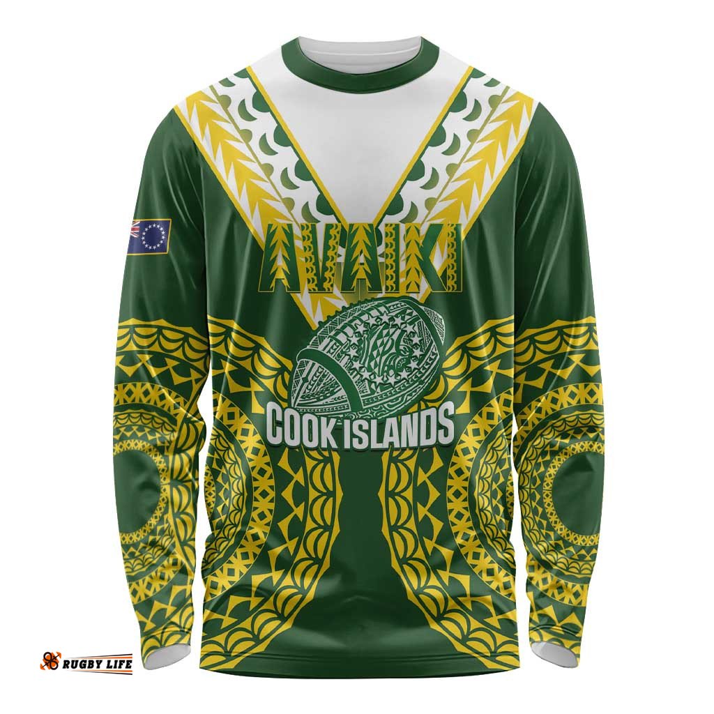 Custom Avaiki Cook Islands Rugby Long Sleeve Shirt Kuki Airani Tatau Green LT14