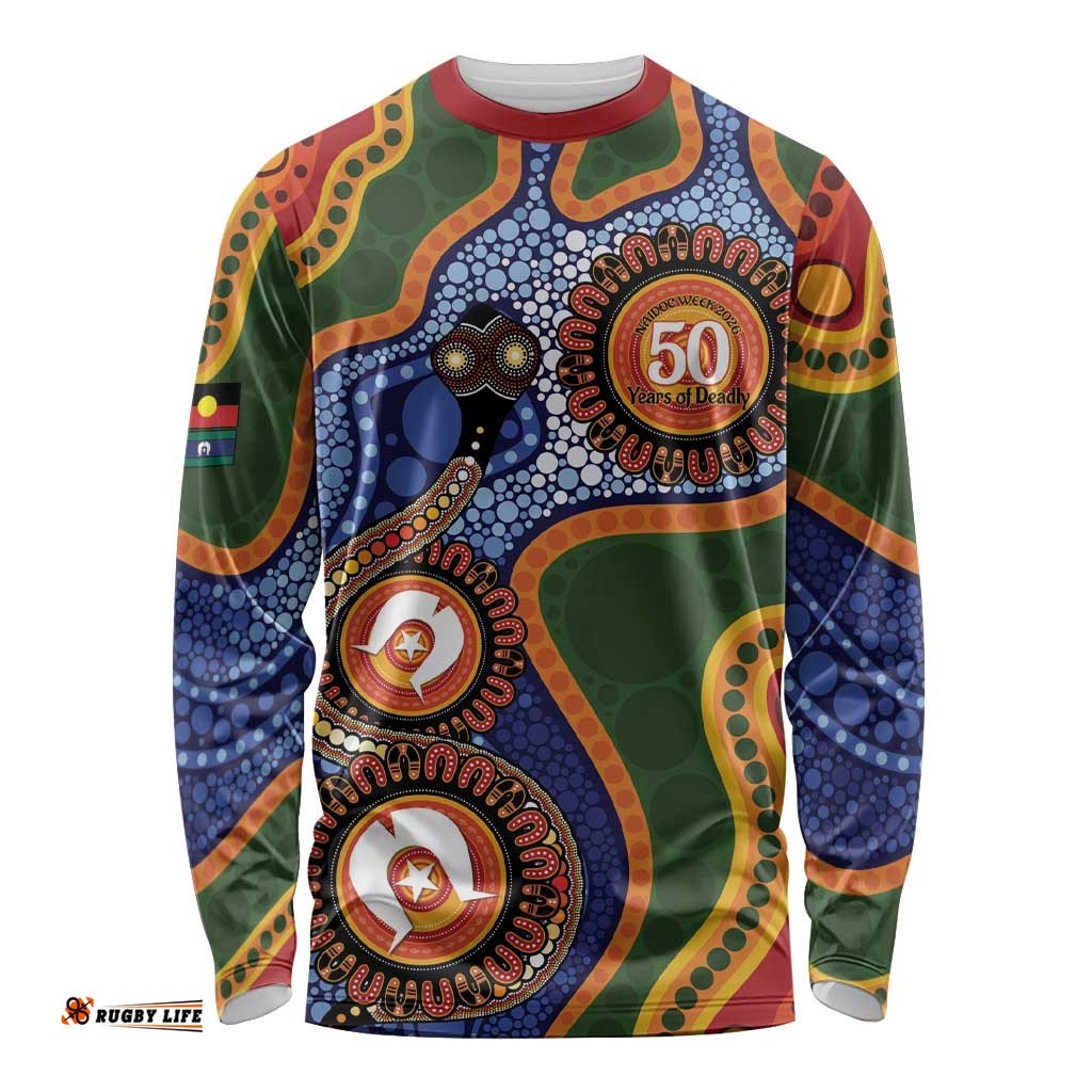 Australia NAIDOC Week 2026 Long Sleeve Shirt 50 Years of Deadly Dhari Snake Aboriginal Art LT14