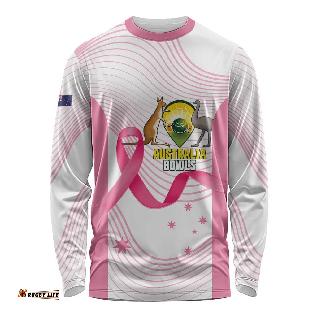 Custom Bowls Australia Breast Cancer Long Sleeve Shirt Pink Ribbon Curve Sporty LT14
