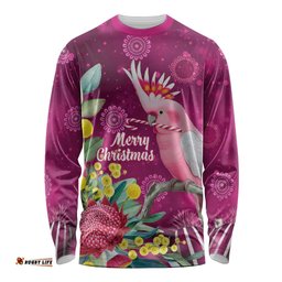 Australia Pink Cockatoo Christmas Long Sleeve Shirt Aussie Native Flowers Merry Xmas - Pink LT14