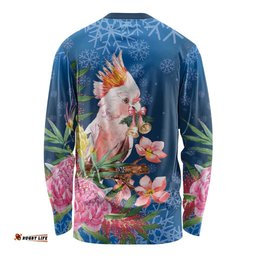 Australia Christmas Pink Cockatoo with Banksia Long Sleeve Shirt Snowy Blue LT7
