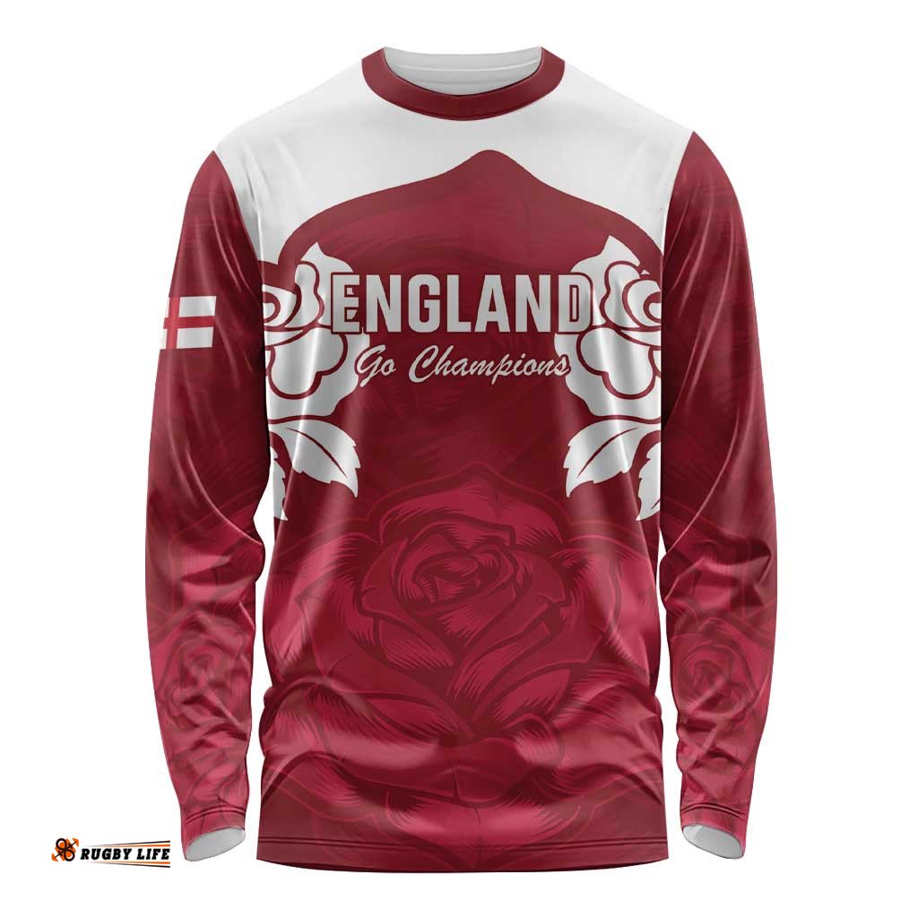 Custom England Rugby 2025 Long Sleeve Shirt Go Champions Red Rose LT14