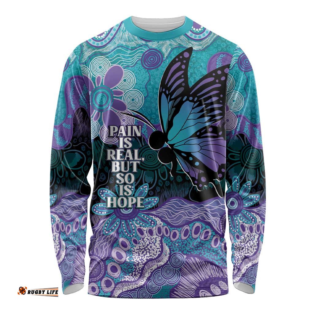 Australia Indigenous Teal Purple Contemporary Aboriginal Art Long Sleeve Shirt Hope Is Real LT7
