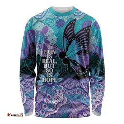 Australia Indigenous Teal Purple Contemporary Aboriginal Art Long Sleeve Shirt Hope Is Real LT7