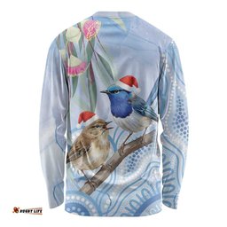Australia Superb Fairywren Christmas Long Sleeve Shirt Aboriginal Eucalyptus Blossoms Watercolor LT14