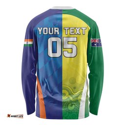 Custom Australia And India Cricket Long Sleeve Shirt Ashoka Chakra With Aboriginal LT05