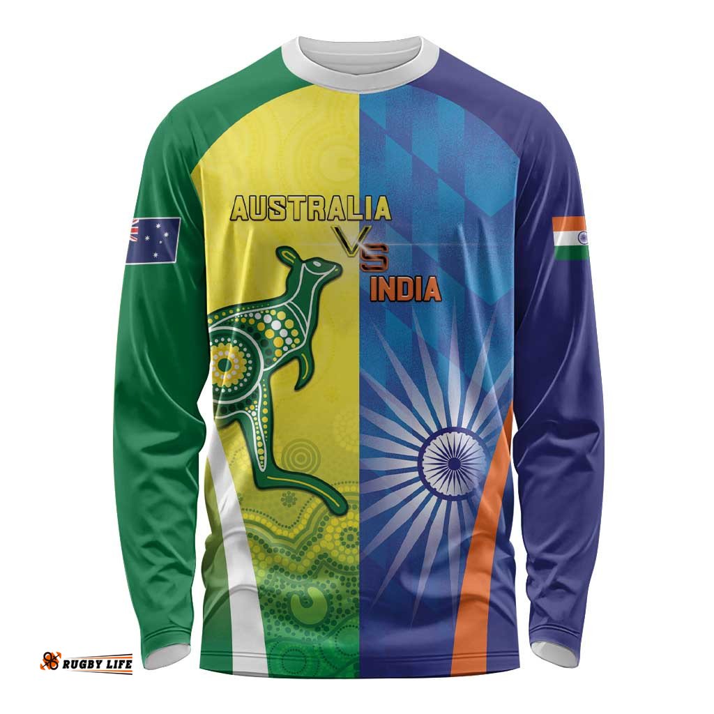 Custom Australia And India Cricket Long Sleeve Shirt Ashoka Chakra With Aboriginal LT05
