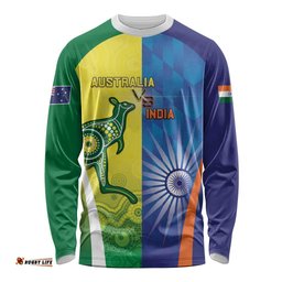 Custom Australia And India Cricket Long Sleeve Shirt Ashoka Chakra With Aboriginal LT05