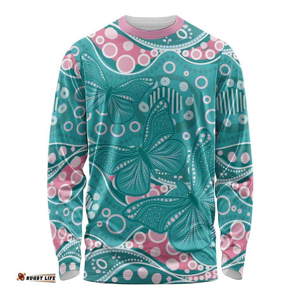 Australia Hereditary Cancer Awareness Long Sleeve Shirt Aboriginal Butterflies LT7