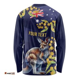 Blue Kangaroo and Golden Wattle Personalised Long Sleeve Shirt Happy Australia Day 6 January LT9