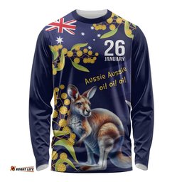 Blue Kangaroo and Golden Wattle Personalised Long Sleeve Shirt Happy Australia Day 6 January LT9