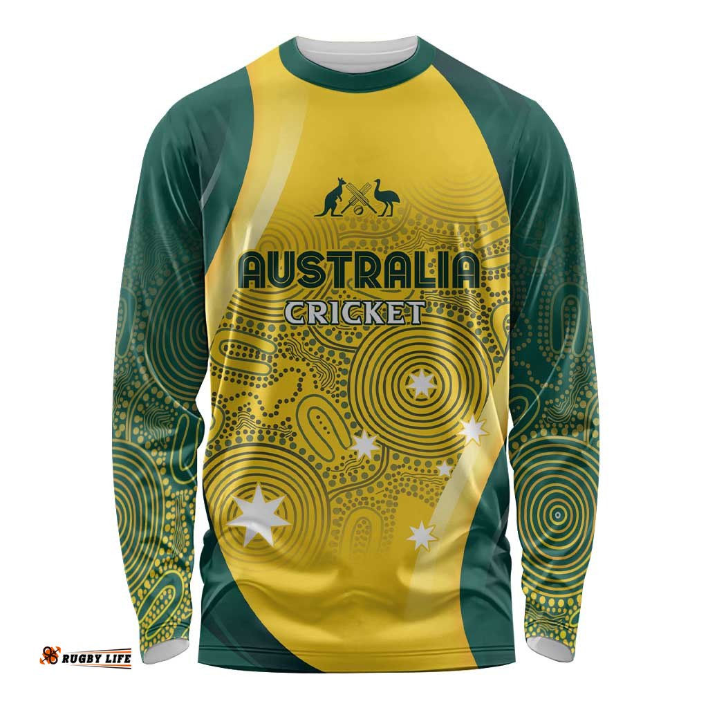Australia Cricket Custom Indigenous Long Sleeve Shirt Aboriginal Arts GO Aussie LT7