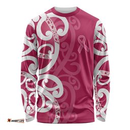 Breast Cancer Awareness Maori Long Sleeve Shirt Koru Kowhaiwhai LT7