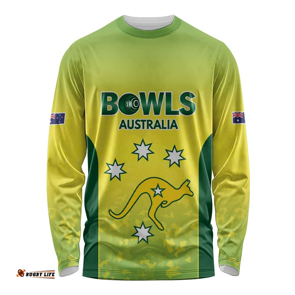 Australian Kangaroo Lawn Bowls Custom Long Sleeve Shirt Aussie Minimalist Style LT9