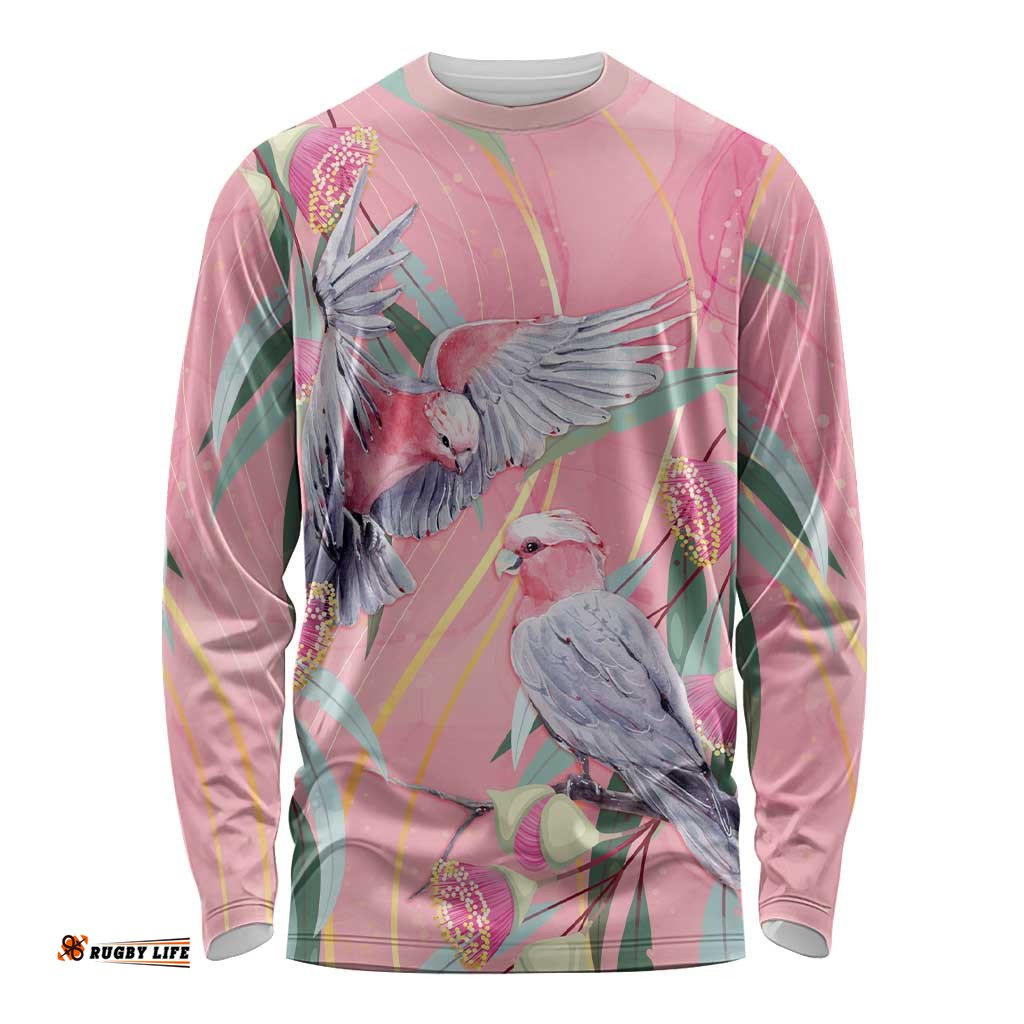 Australia Breast Cancer Awareness Long Sleeve Shirt Pink Galah with Eucalyptus Flowers LT7