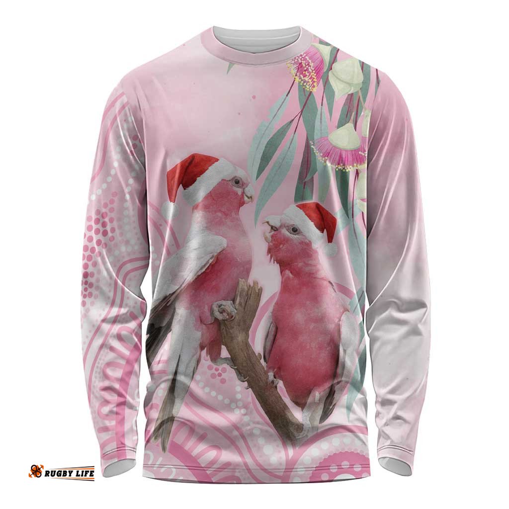 Australia Funny Pink Galah Christmas Long Sleeve Shirt Aboriginal Eucalyptus Blossoms Watercolor LT14