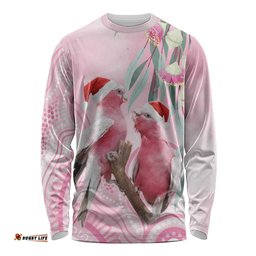 Australia Funny Pink Galah Christmas Long Sleeve Shirt Aboriginal Eucalyptus Blossoms Watercolor LT14