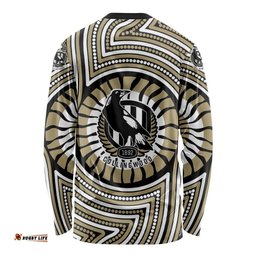 Collingwood Football Club Long Sleeve Shirt Indigenous Monochrome Dot Art Mascot Style TS04
