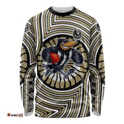 Collingwood Football Club Long Sleeve Shirt Indigenous Monochrome Dot Art Mascot Style TS04