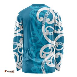 Azure Blue Maori Long Sleeve Shirt Koru Kowhaiwhai LT7