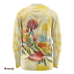 Birds and Floral Aussie Lorikeet Long Sleeve Shirt Pastel Yellow LT7