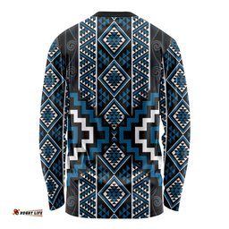 Azure Tukutuku Pattern Aotearoa Long Sleeve Shirt Niho Taniwha and Puhoro Motifs LT7