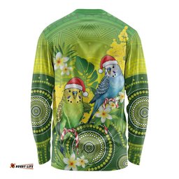 Budgerigar Australia Christmas Long Sleeve Shirt Budgies Golden Wattle Aboriginal Green LT14